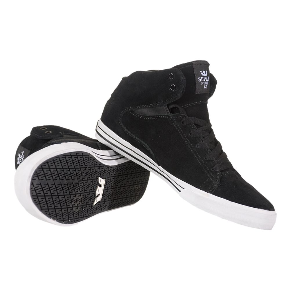 Chaussures de Skate Supra Society Mid Noir Black Suede/White Homme | IME-10780342